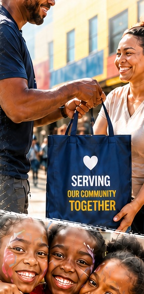 Volunteer handing a support bag to a community member